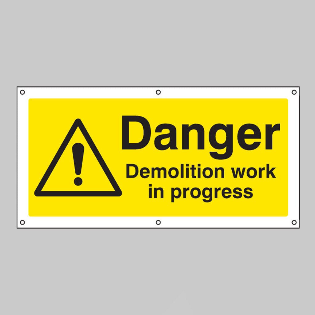 Danger Demolition Work In Progress Banner With Eyelets 1270 x 610mm - Ready Set SuppliedDanger Demolition Work In Progress Banner With Eyelets 1270 x 610mm55088