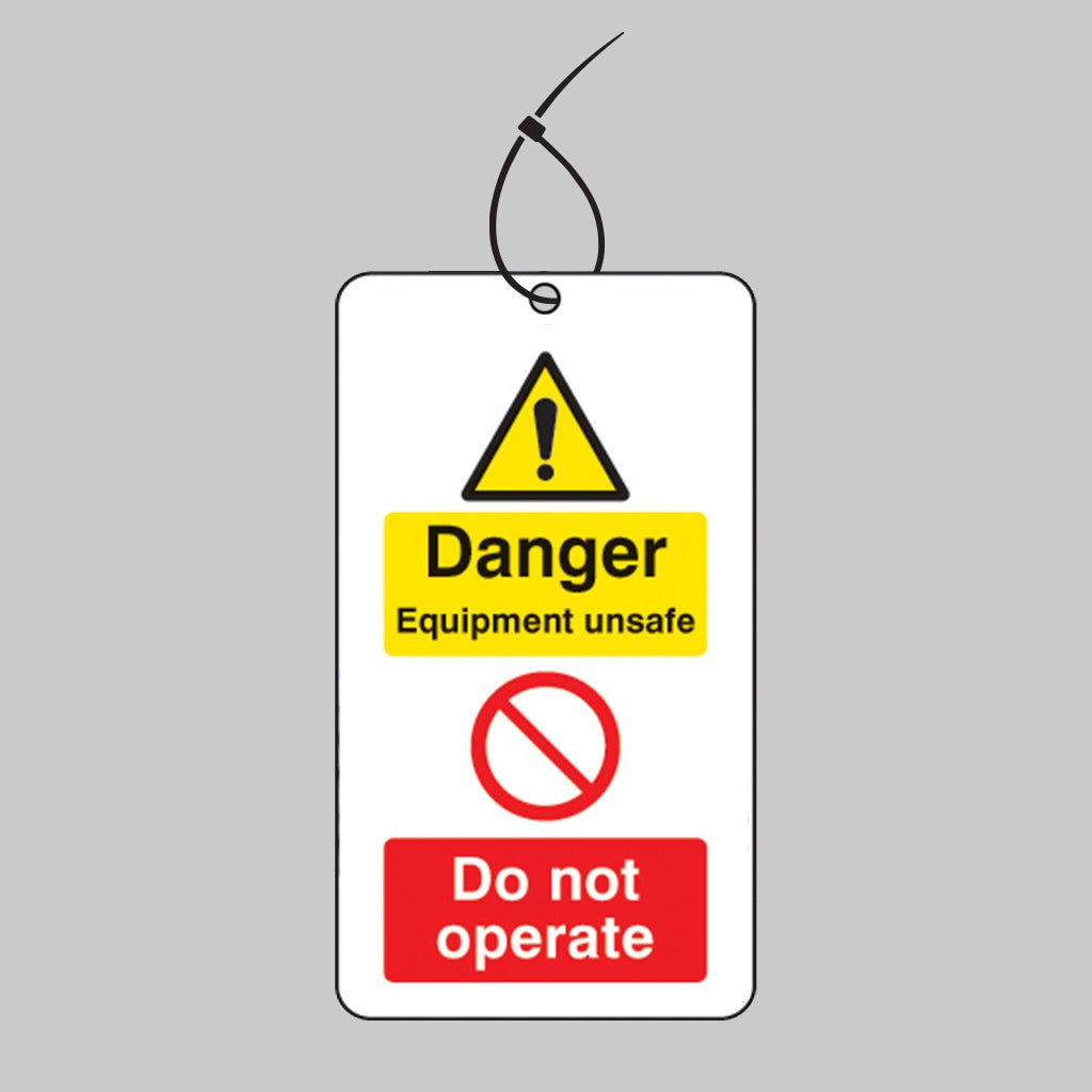 Danger Equipment Unsafe Do Not Operate Double Sided Safety Tags 80 x 150mm With Cable Ties (Pack of 10) - Ready Set SuppliedDanger Equipment Unsafe Do Not Operate Double Sided Safety Tags 80 x 150mm With Cable Ties (Pack of 10)55065
