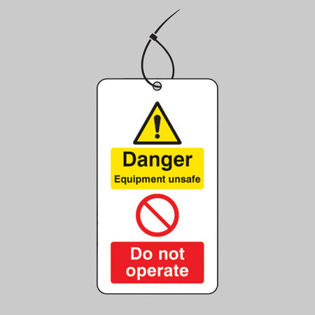 Danger Equipment Unsafe Do Not Operate Double Sided Safety Tags 80 x 150mm With Cable Ties (Pack of 10) - Ready Set SuppliedDanger Equipment Unsafe Do Not Operate Double Sided Safety Tags 80 x 150mm With Cable Ties (Pack of 10)55065
