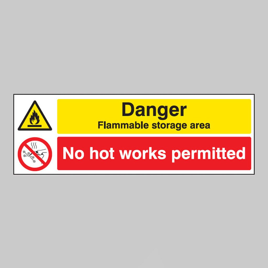 Danger Flammable Storage Area No Hot Works Permitted Sign - Ready Set SuppliedDanger Flammable Storage Area No Hot Works Permitted SignRigid Plastic14562G