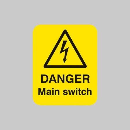 Danger Main Switch Sheet of 25 Labels 40 x 50mm - Ready Set SuppliedDanger Main Switch Sheet of 25 Labels 40 x 50mm54057