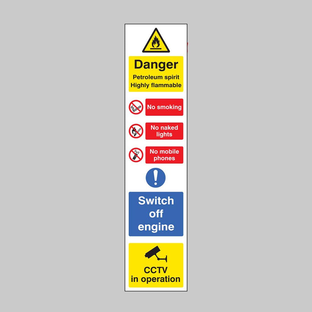 Danger Petroleum Spirit (Multi-Message) 100 x 400mm Rigid Plastic Sign - Ready Set SuppliedDanger Petroleum Spirit (Multi-Message) 100 x 400mm Rigid Plastic Sign56339
