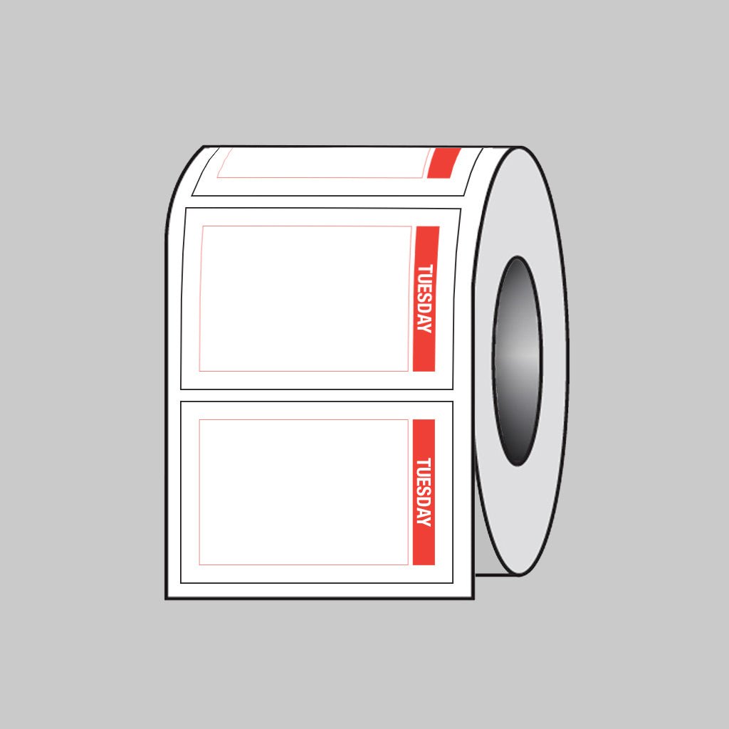 Day Of The Week Labels (Tuesday) 75 x 50mm Roll of 100 (Removable Matt Polypropylene) - Ready Set SuppliedDay Of The Week Labels (Tuesday) 75 x 50mm Roll of 100 (Removable Matt Polypropylene)53692
