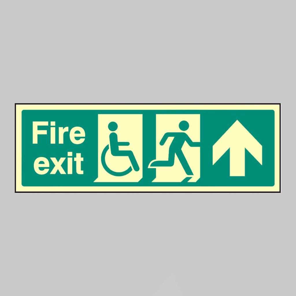 Disabled Fire Exit Arrow Ahead Sign - Ready Set SuppliedDisabled Fire Exit Arrow Ahead SignUltra Bright (Class C) Photoluminescent Rigid32091G