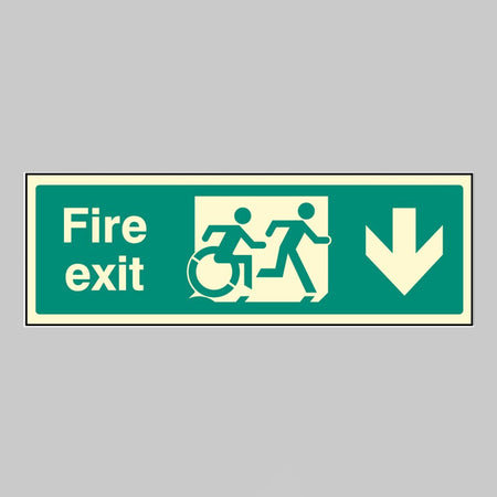 Disabled Fire Exit Arrow Down - Inclusive Design Sign - Ready Set SuppliedDisabled Fire Exit Arrow Down - Inclusive Design SignUltra Bright (Class C) Photoluminescent Rigid32165G