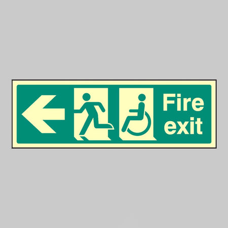 Disabled Fire Exit Arrow Left Sign - Ready Set SuppliedDisabled Fire Exit Arrow Left SignUltra Bright (Class C) Photoluminescent Rigid32087G