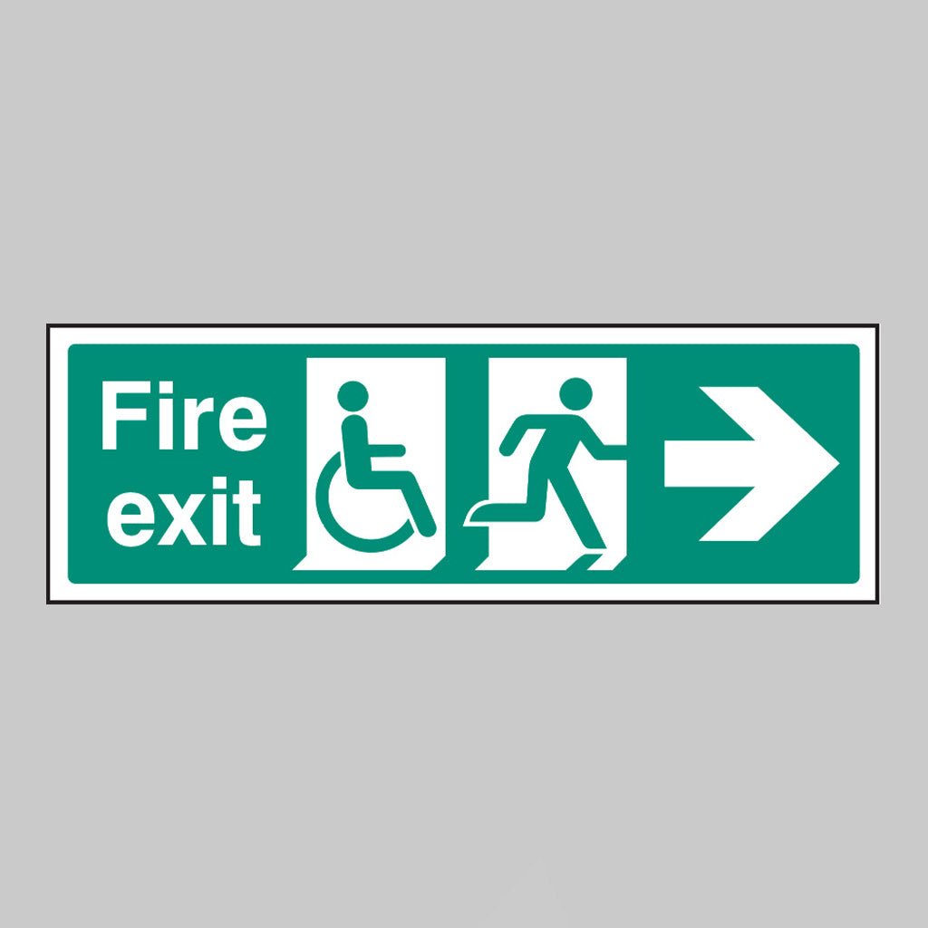 Disabled Fire Exit Arrow Right Sign - Ready Set SuppliedDisabled Fire Exit Arrow Right SignRigid Plastic12089G