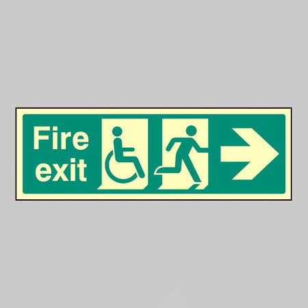 Disabled Fire Exit Arrow Right Sign - Ready Set SuppliedDisabled Fire Exit Arrow Right SignUltra Bright (Class C) Photoluminescent Rigid32089G