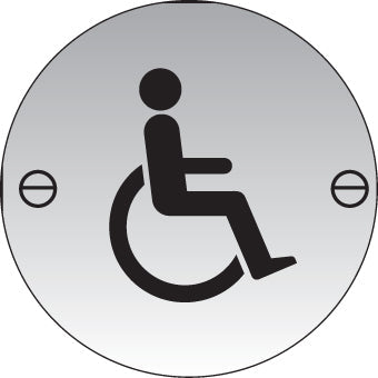 Disabled Symbol 76mm Dia Stainless Steel Pre-Drilled With Fixings Sign - Ready Set SuppliedDisabled Symbol 76mm Dia Stainless Steel Pre-Drilled With Fixings Sign59136