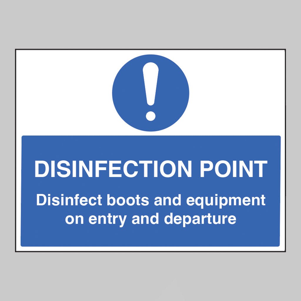 Disinfection Point Disinfect Boots And Equipment On Entry And Departure Sign - Ready Set SuppliedDisinfection Point Disinfect Boots And Equipment On Entry And Departure SignRigid Plastic11782Q