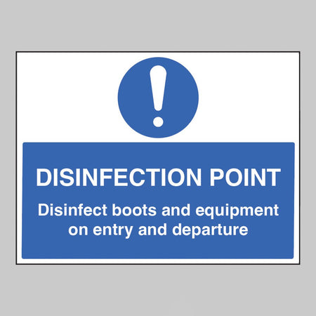 Disinfection Point Disinfect Boots And Equipment On Entry And Departure Sign - Ready Set SuppliedDisinfection Point Disinfect Boots And Equipment On Entry And Departure SignRigid Plastic11782Q