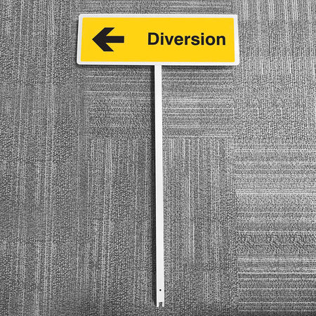 Diversion Left Aluminium Verge Sign 450 x 150mm On Post 800mm High - Ready Set SuppliedDiversion Left Aluminium Verge Sign 450 x 150mm On Post 800mm High56585