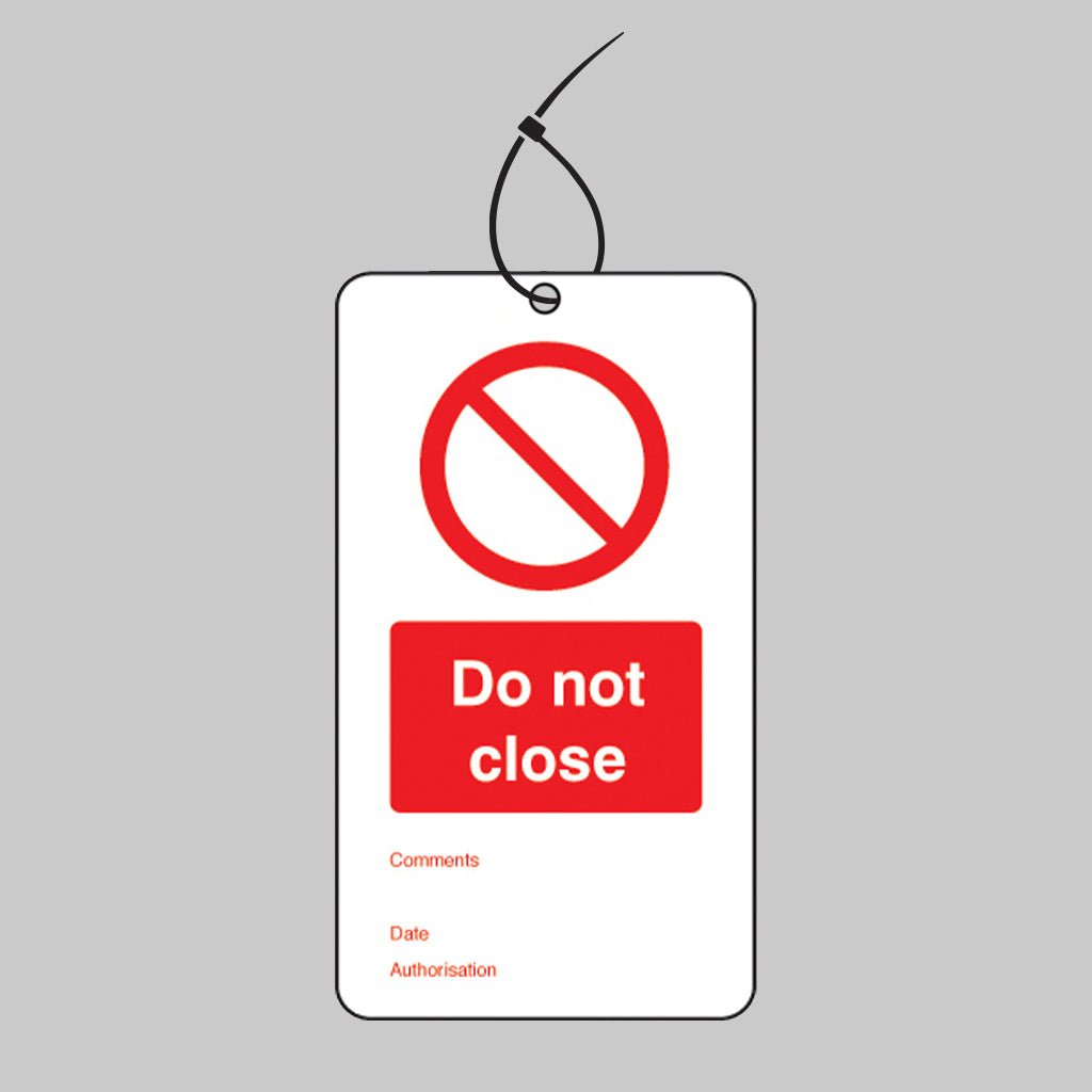 Do Not Close Double Sided Safety Tags 80 x 150mm With Cable Ties (Pack of 10) - Ready Set SuppliedDo Not Close Double Sided Safety Tags 80 x 150mm With Cable Ties (Pack of 10)53427