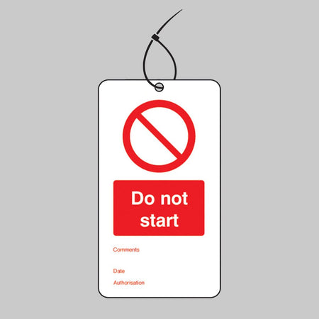 Do Not Start Double Sided Safety Tags 80 x 150mm With Cable Ties (Pack of 10) - Ready Set SuppliedDo Not Start Double Sided Safety Tags 80 x 150mm With Cable Ties (Pack of 10)53428