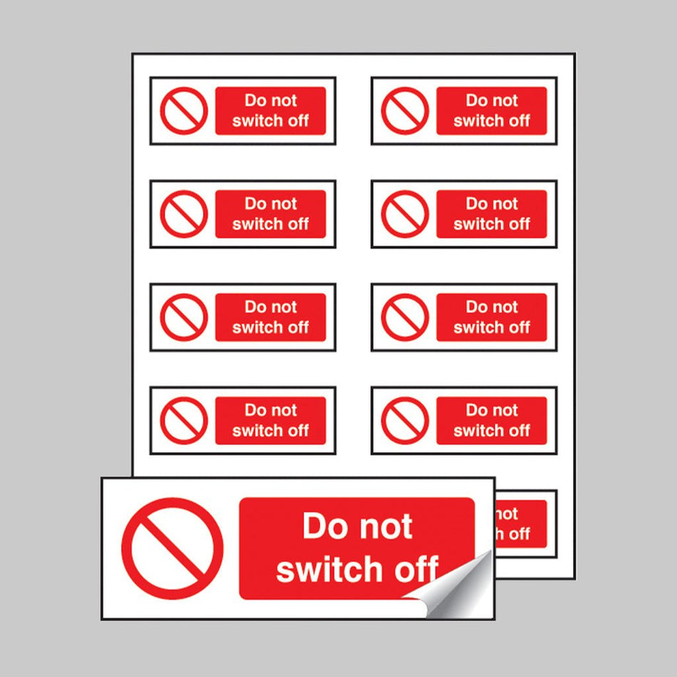 Do Not Switch Off Sheet of 10 Self Adhesive Labels 40 x 18mm - Ready Set SuppliedDo Not Switch Off Sheet of 10 Self Adhesive Labels 40 x 18mm53436