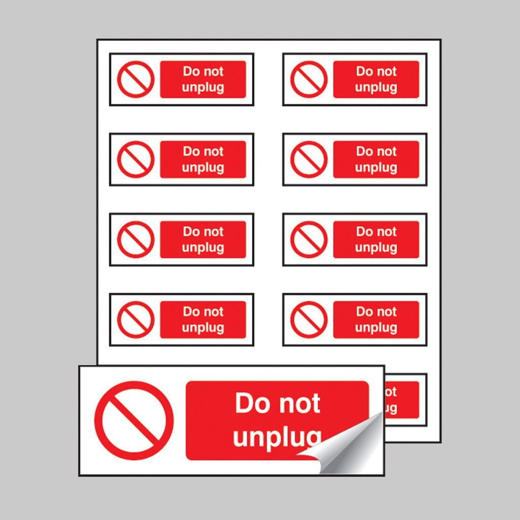 Do Not Unplug Sheet of 10 Self Adhesive Labels 40 x 18mm - Ready Set SuppliedDo Not Unplug Sheet of 10 Self Adhesive Labels 40 x 18mm53438