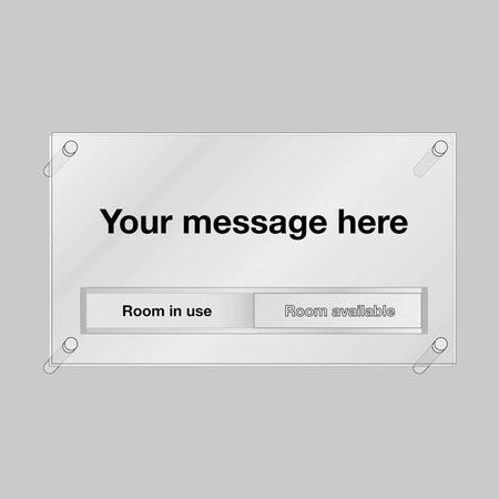 Door Slider (Room In Use/Room Available) With Custom Room Message (Specify Text When Ordering) 350 x 200mm Frosted Acrylic With Stand-Offs Sign - Ready Set SuppliedDoor Slider (Room In Use/Room Available) With Custom Room Message (Specify Text When Ordering) 350 x 200mm Frosted Acrylic With Stand-Offs Sign58939
