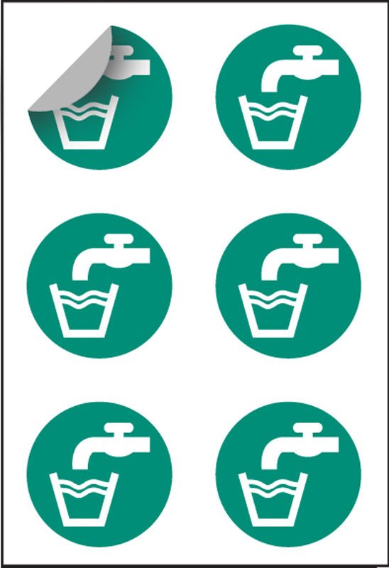 Drinking Water 65mm Dia - Sheet of 6 Peel 'N' Stick Labels - Ready Set SuppliedDrinking Water 65mm Dia - Sheet of 6 Peel 'N' Stick Labels56094