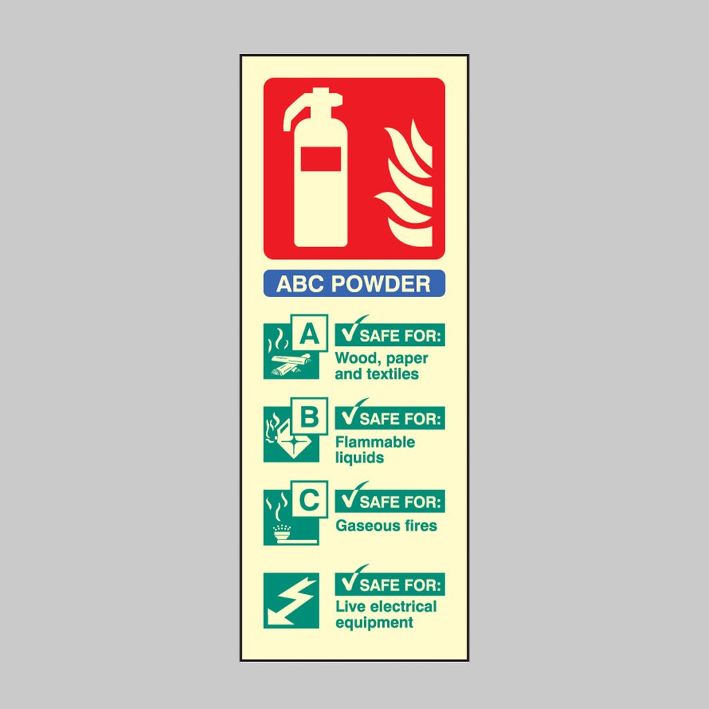 Dry Powder Extinguisher Identification Sign - Ready Set SuppliedDry Powder Extinguisher Identification SignUltra Bright (Class C) Photoluminescent Rigid31216S