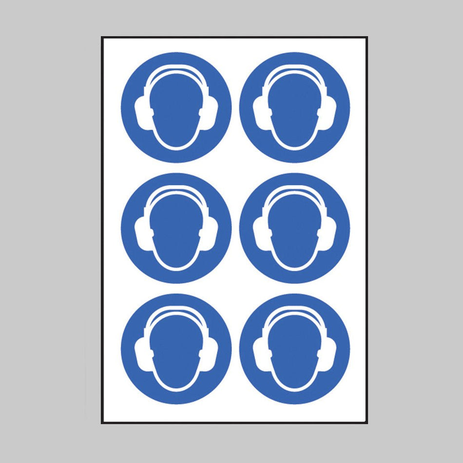 Ear Protection Symbol 100mm Dia - Sheet of 6 Peel 'N' Stick Labels - Ready Set SuppliedEar Protection Symbol 100mm Dia - Sheet of 6 Peel 'N' Stick Labels55036