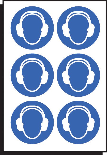 Ear Protection Symbol 50mm Dia - Sheet of 6 Peel 'N' Stick Labels - Ready Set SuppliedEar Protection Symbol 50mm Dia - Sheet of 6 Peel 'N' Stick Labels55031