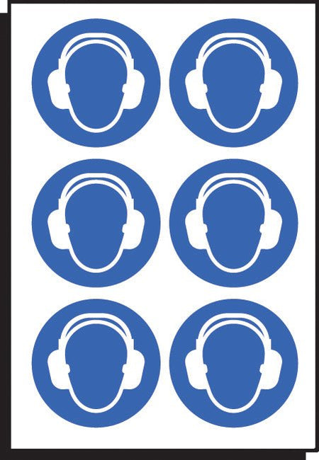 Ear Protection Symbol 50mm Dia - Sheet of 6 Peel 'N' Stick Labels - Ready Set SuppliedEar Protection Symbol 50mm Dia - Sheet of 6 Peel 'N' Stick Labels55031