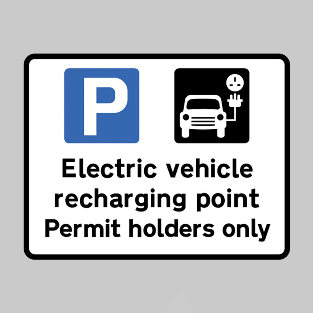Electric Vehicle Recharging Point Permit Holders Only Class RA1 355x275mm With Channelling Sign - Ready Set SuppliedElectric Vehicle Recharging Point Permit Holders Only Class RA1 355x275mm With Channelling Sign57452