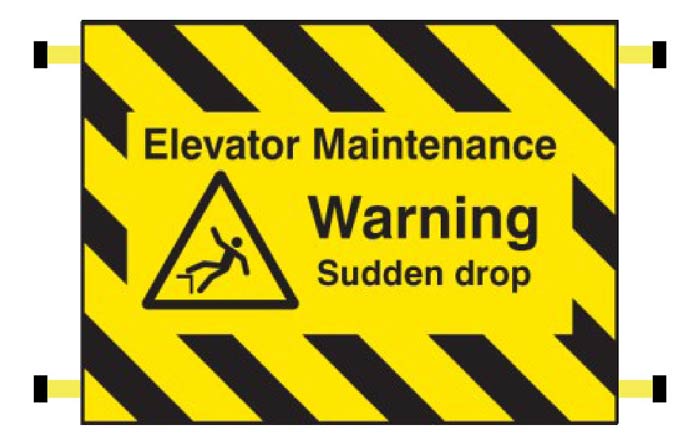 Elevator Maintenance, Warning Sudden Drop Door Screen 600 x 450mm With Spring Loaded Poles 710 To 1010m Sign - Ready Set SuppliedElevator Maintenance, Warning Sudden Drop Door Screen 600 x 450mm With Spring Loaded Poles 710 To 1010m Sign55131