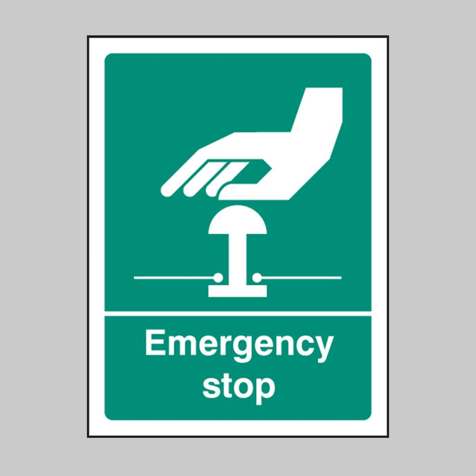 Emergency Stop (White/Green) Sign - Ready Set SuppliedEmergency Stop (White/Green) SignRigid Plastic16055A