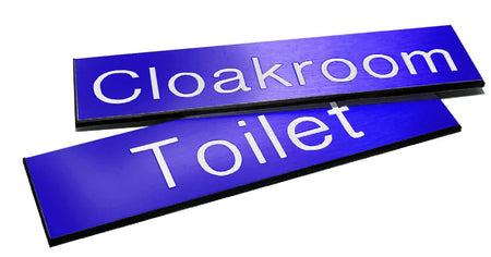 Engraved Sign With Adhesive Backing - 140 x 35mm White Text On Blue - Ready Set SuppliedEngraved Sign With Adhesive Backing - 140 x 35mm White Text On Blue51570