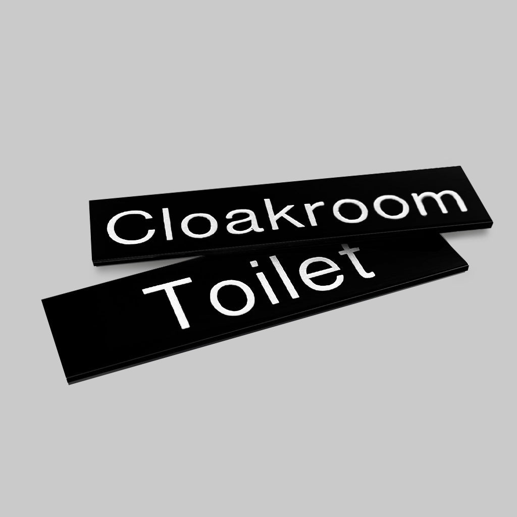 Engraved Sign With Adhesive Backing - 35 x 70mm White Text On Black - Ready Set SuppliedEngraved Sign With Adhesive Backing - 35 x 70mm White Text On Black51574