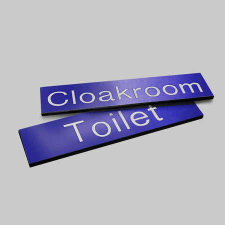 Engraved Sign With Adhesive Backing - 35 x 70mm White Text On Blue - Ready Set SuppliedEngraved Sign With Adhesive Backing - 35 x 70mm White Text On Blue51576