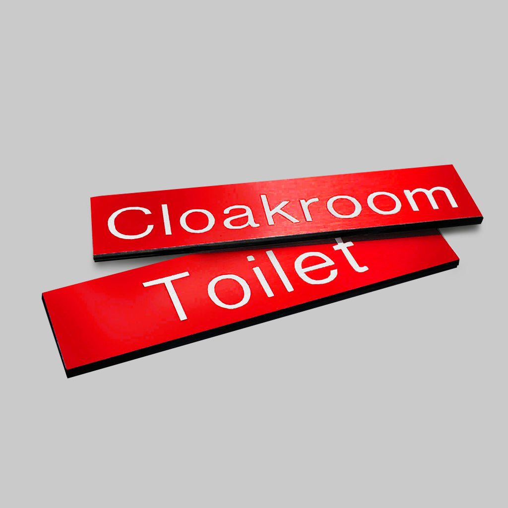 Engraved Sign With Adhesive Backing - 35 x 70mm White Text On Red - Ready Set SuppliedEngraved Sign With Adhesive Backing - 35 x 70mm White Text On Red51575