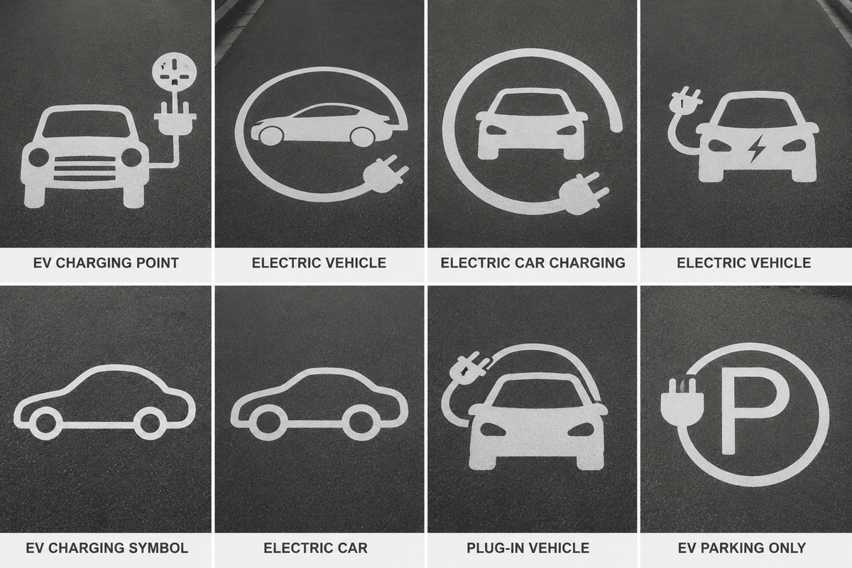 EV Charging Thermoplastic Road Markings - White - Ready Set SuppliedEV Charging Thermoplastic Road Markings - WhiteSymbol 1