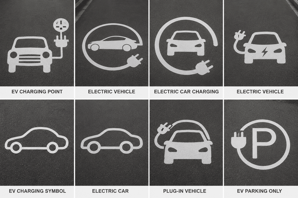 EV Charging Thermoplastic Road Markings - White - Ready Set SuppliedEV Charging Thermoplastic Road Markings - WhiteSymbol 1