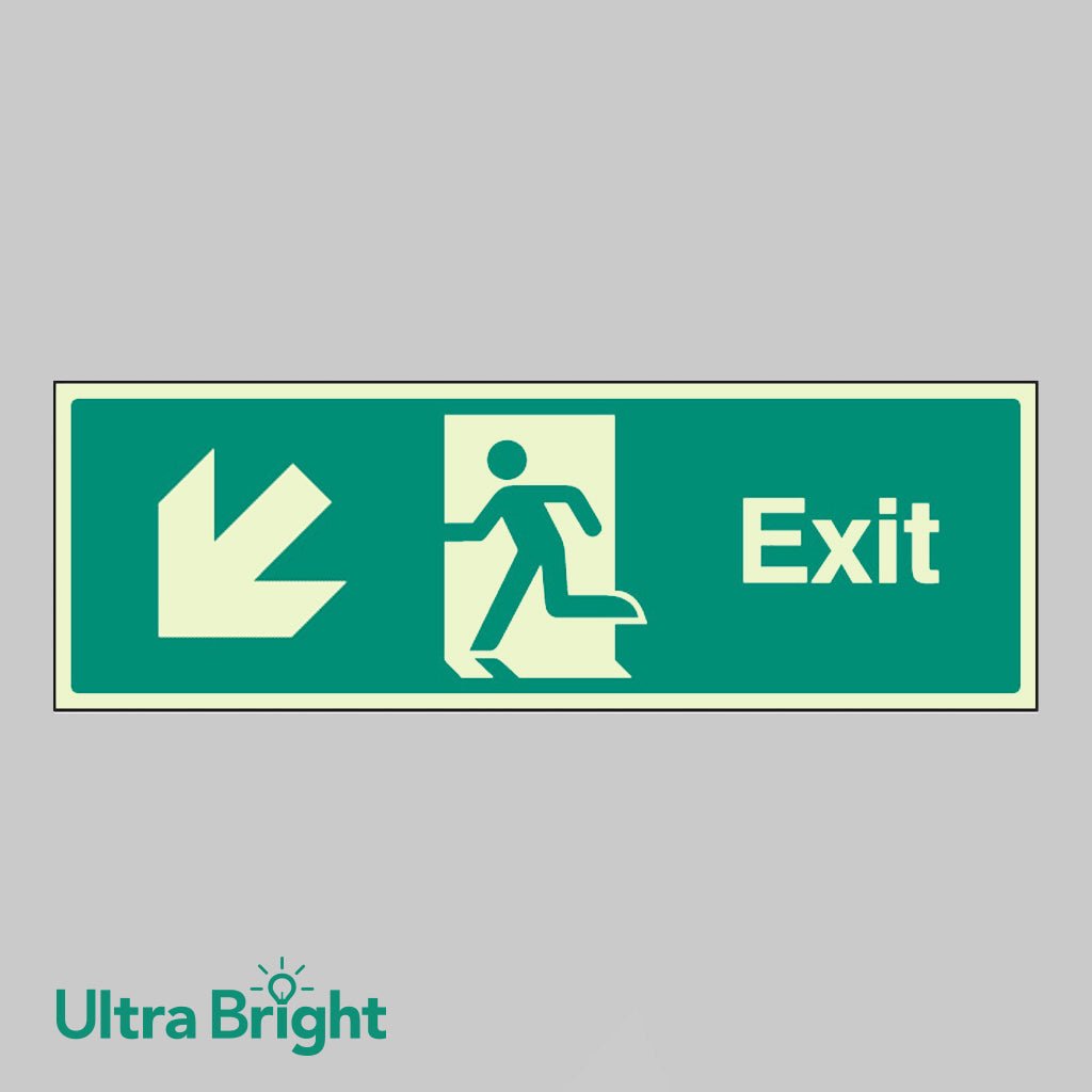 Exit Arrow Down Left Sign - Ready Set SuppliedExit Arrow Down Left SignUltra Bright (Class C) Photoluminescent Rigid32013G