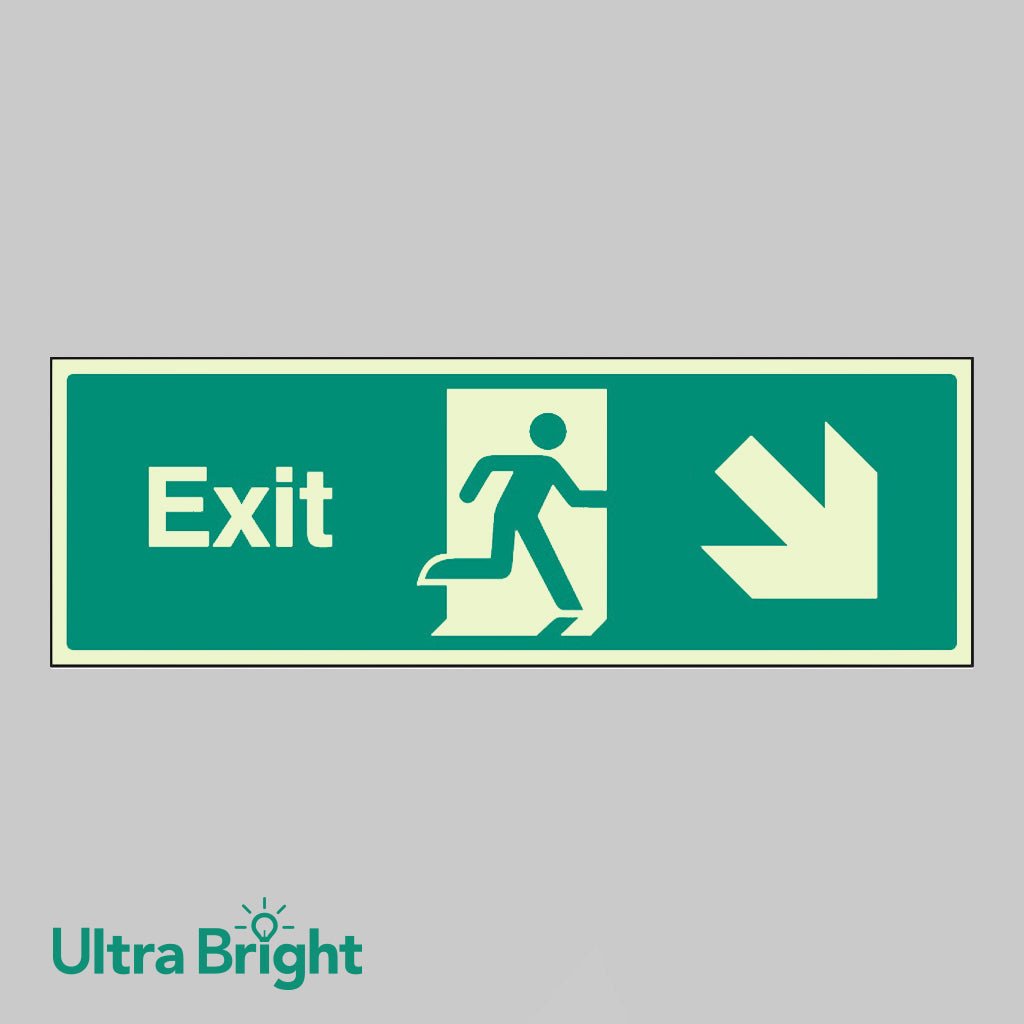Exit Arrow Down Right Sign - Ready Set SuppliedExit Arrow Down Right SignUltra Bright (Class C) Photoluminescent Rigid32014G