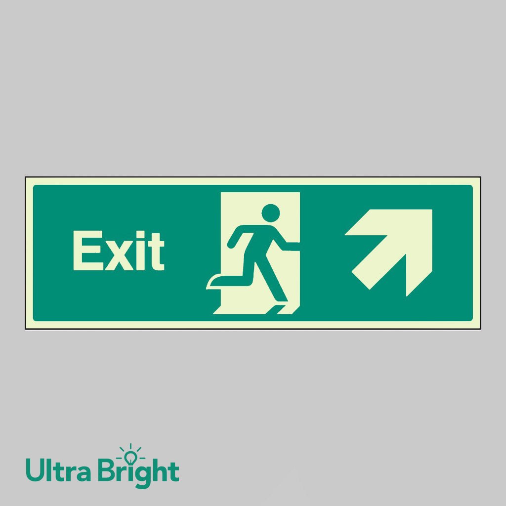 Exit Arrow Up Right Sign - Ready Set SuppliedExit Arrow Up Right SignUltra Bright (Class C) Photoluminescent Rigid32010G