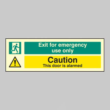 Exit For Emergency Use Only Caution This Door Is Alarmed Sign - Ready Set SuppliedExit For Emergency Use Only Caution This Door Is Alarmed SignUltra Bright (Class C) Photoluminescent Rigid32065G