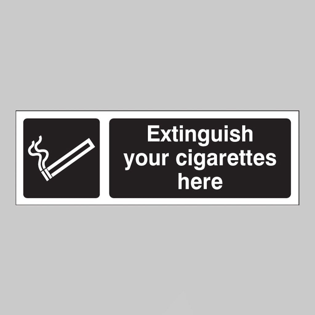 Extinguish Your Cigarettes Here (White/Black) Sign - Ready Set SuppliedExtinguish Your Cigarettes Here (White/Black) SignRigid Plastic13253G