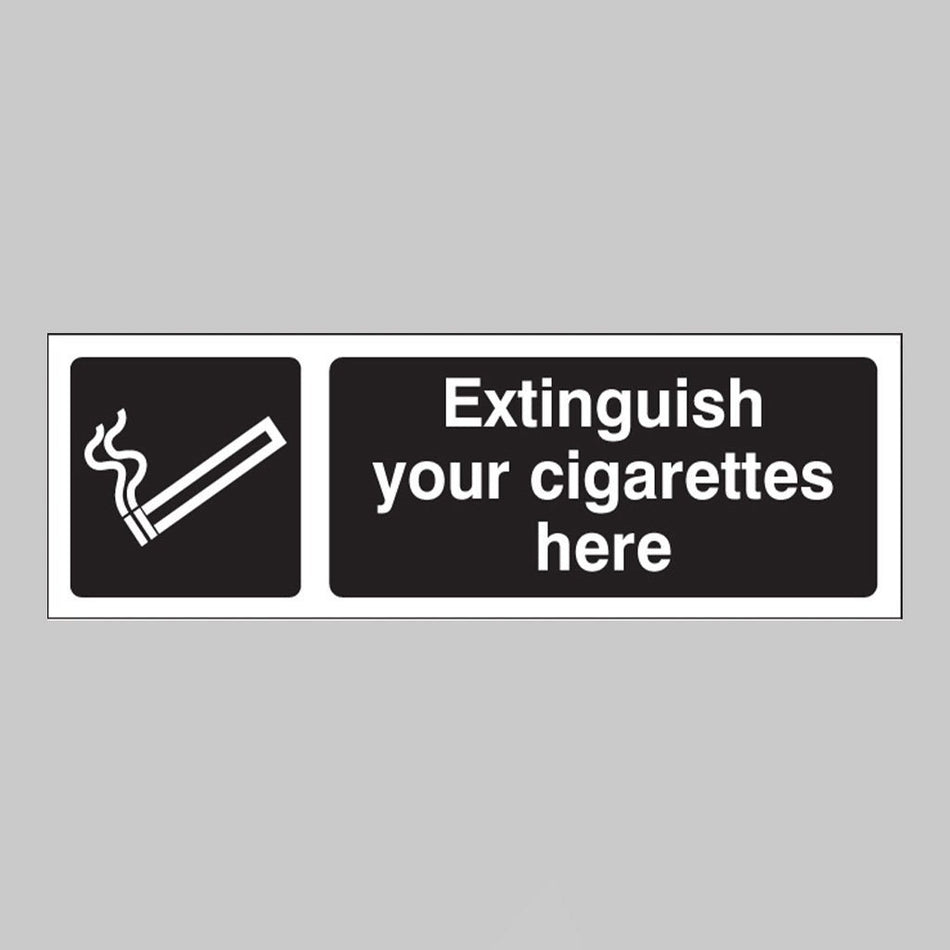 Extinguish Your Cigarettes Here (White/Black) Sign - Ready Set SuppliedExtinguish Your Cigarettes Here (White/Black) SignRigid Plastic13253G