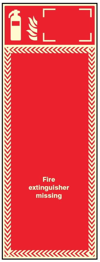 Extinguisher Missing Board Photoluminescent With Identification Sign Option 300 x 800mm 3mm PVC Back - Ready Set SuppliedExtinguisher Missing Board Photoluminescent With Identification Sign Option 300 x 800mm 3mm PVC Back51029