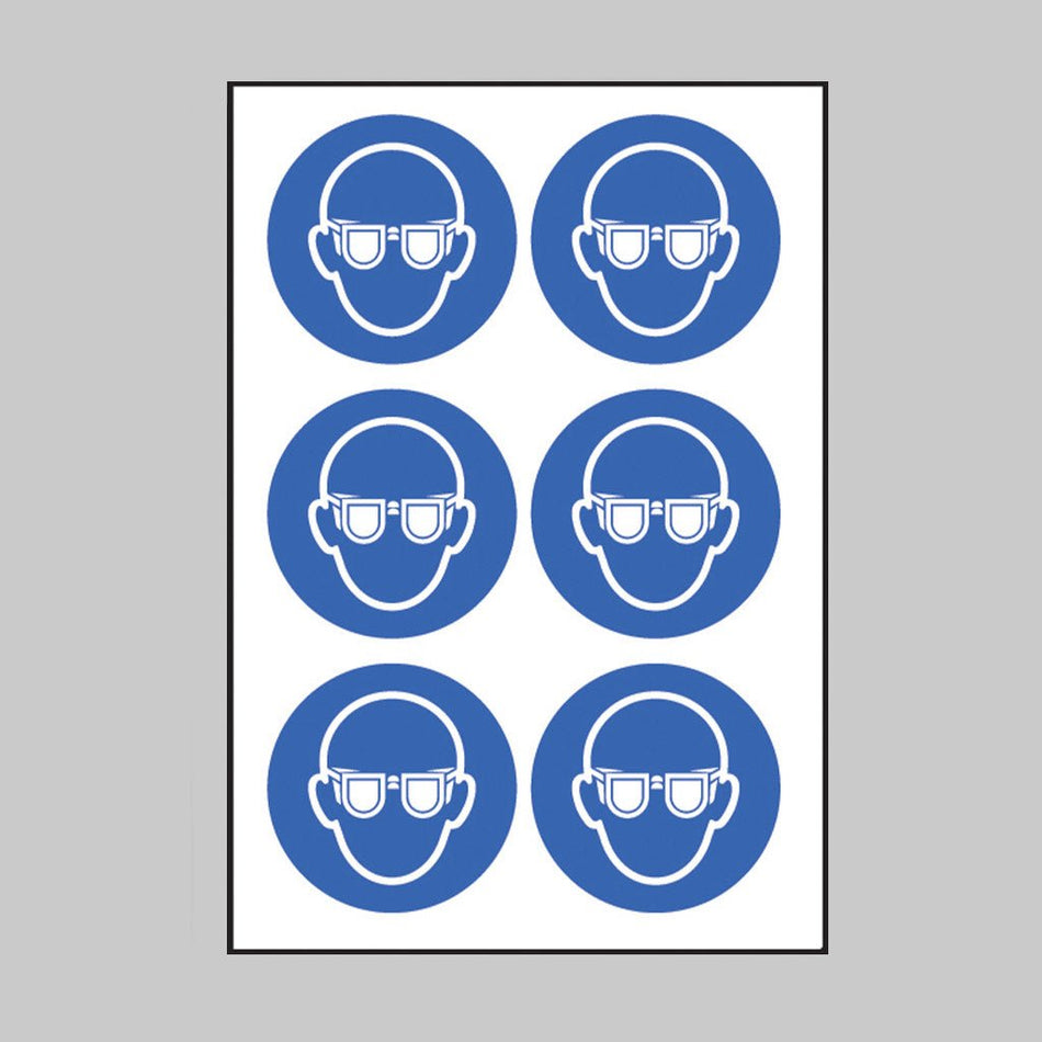 Eye Protection Symbol 100mm Dia - Sheet of 6 Peel 'N' Stick Labels - Ready Set SuppliedEye Protection Symbol 100mm Dia - Sheet of 6 Peel 'N' Stick Labels55035