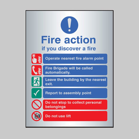 Fire Action Auto Dial With Lift Deluxe Range Aluminium Adhesive Backed 150 x 200mm Sign - Ready Set SuppliedFire Action Auto Dial With Lift Deluxe Range Aluminium Adhesive Backed 150 x 200mm Sign59528