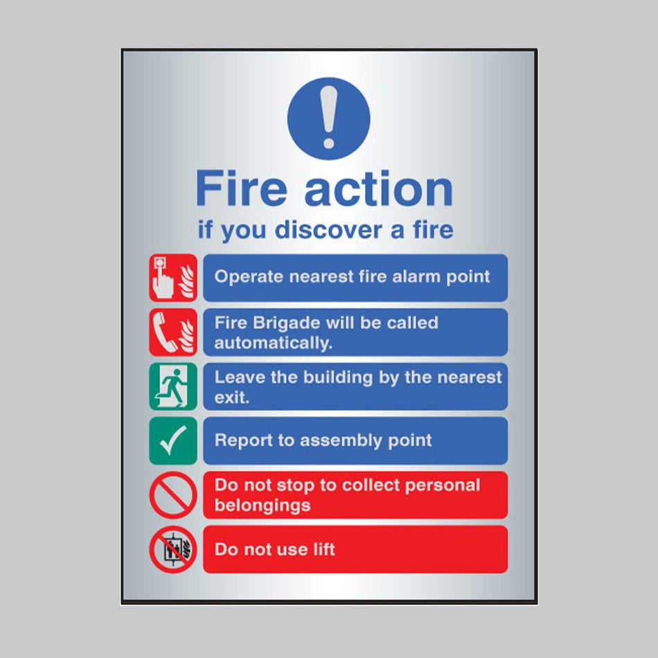 Fire Action Auto Dial With Lift Deluxe Range Aluminium Adhesive Backed 150 x 200mm Sign - Ready Set SuppliedFire Action Auto Dial With Lift Deluxe Range Aluminium Adhesive Backed 150 x 200mm Sign59528