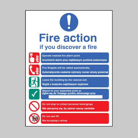 Fire Action Auto Dial With Lift (English & Polish) Sign - Ready Set SuppliedFire Action Auto Dial With Lift (English & Polish) SignRigid Plastic11440E