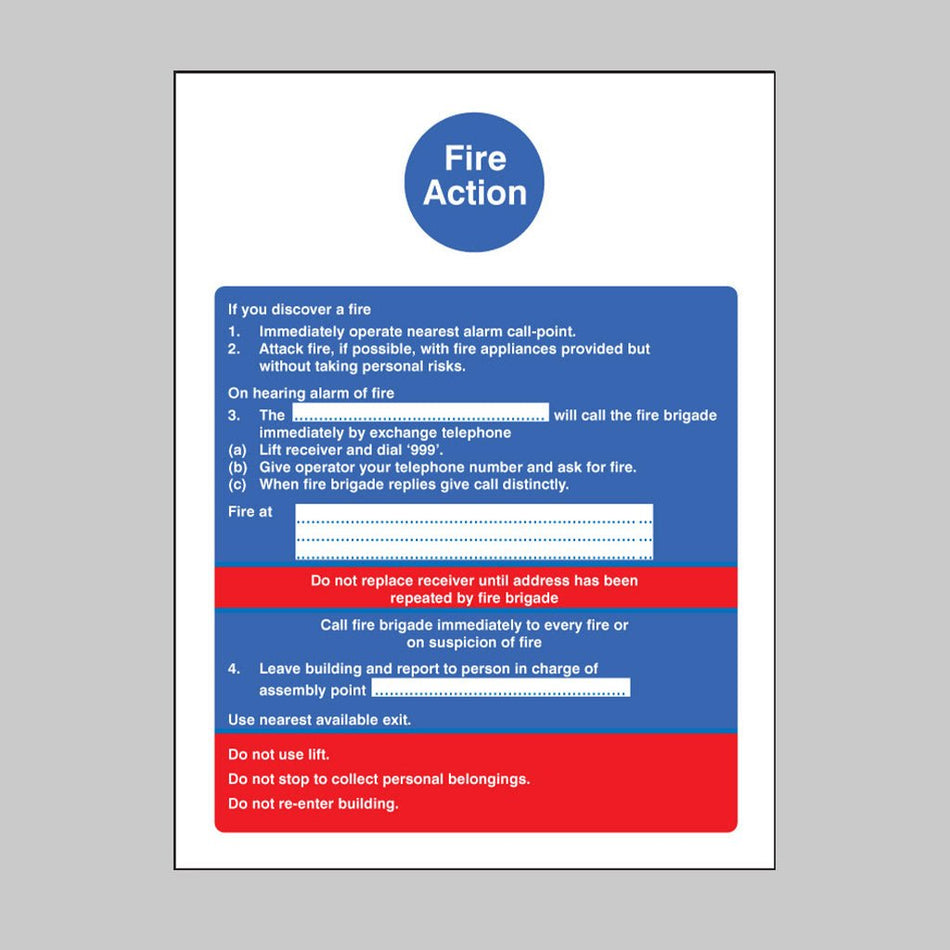 Fire Action Brigade Dialled Manually With Lift Sign - Ready Set SuppliedFire Action Brigade Dialled Manually With Lift SignRigid Plastic11402E