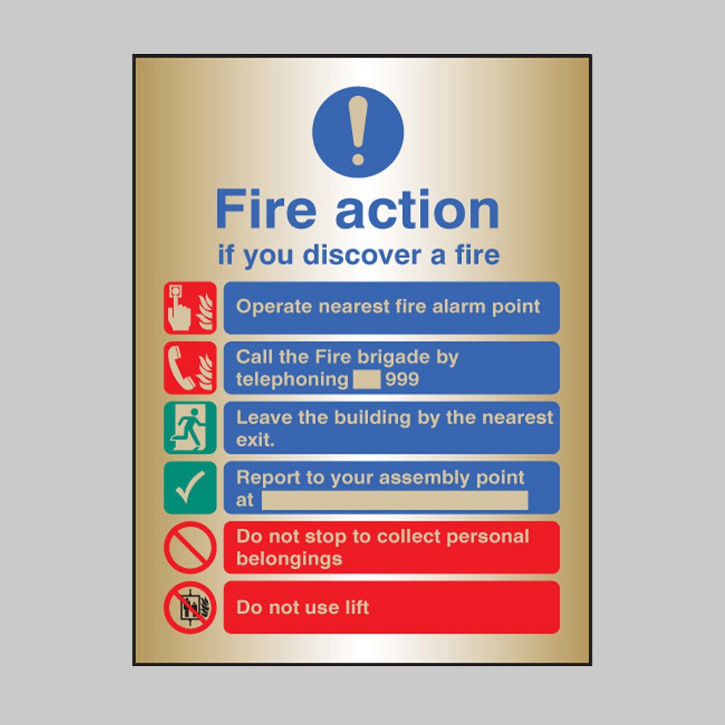 Fire Action Manual Dial With Lift Deluxe Range Brass Adhesive Backed 150 x 200mm Sign - Ready Set SuppliedFire Action Manual Dial With Lift Deluxe Range Brass Adhesive Backed 150 x 200mm Sign59539