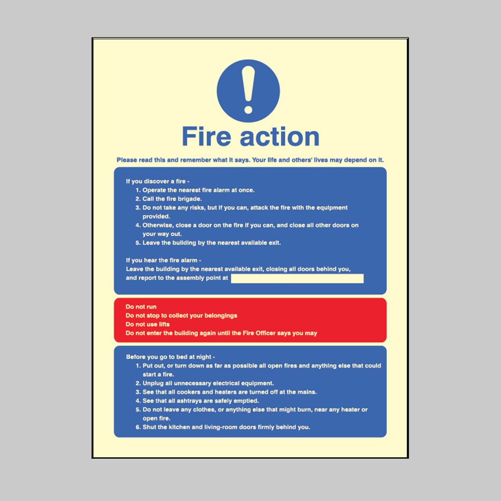 Fire Action Residential Homes & Multi-Occupancy Buildings - Dial Manually Sign - Ready Set SuppliedFire Action Residential Homes & Multi-Occupancy Buildings - Dial Manually SignUltra Bright (Class C) Photoluminescent Rigid31418E
