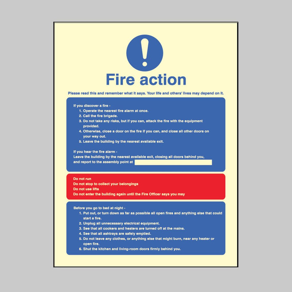 Fire Action Residential Homes & Multi-Occupancy Buildings - Dial Manually Sign - Ready Set SuppliedFire Action Residential Homes & Multi-Occupancy Buildings - Dial Manually SignUltra Bright (Class C) Photoluminescent Rigid31418E